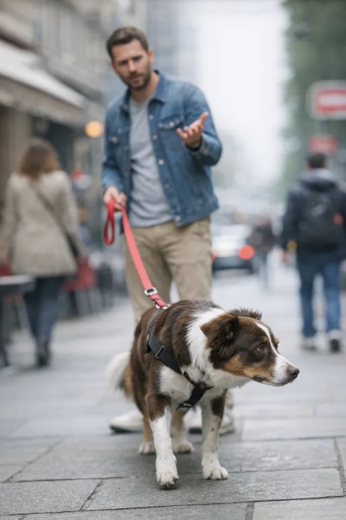 Persona observando el comportamiento de su perro en la calle